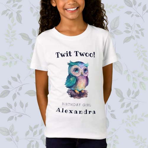 Name Cute Owl Woodland Animal Kids Birthday  T_Shirt