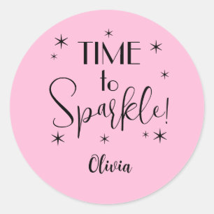 Name Cute Pink Time to Sparkle 1.25-in Classic Round Sticker