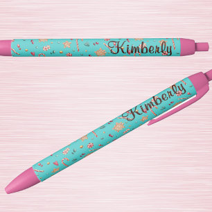 Name Cute Turquoise Holiday Candy Pattern Ink Pen