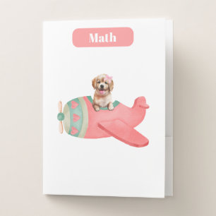 Name & Cute Watercolor Dog in Airplane, Whimsical Pocket Folder