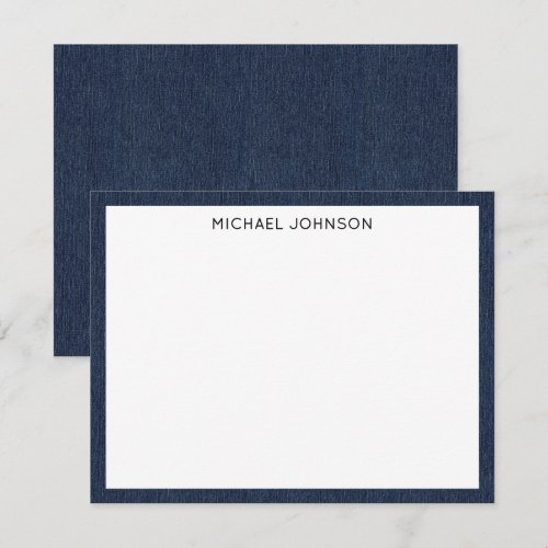 Name || Dark Blue Denim Print Frame Border Note Card