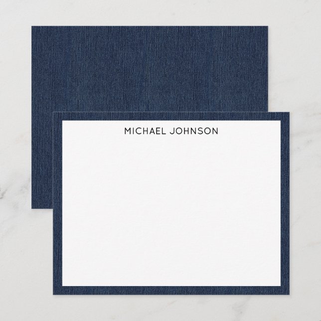Name || Dark Blue Denim Print Frame Border Note Card (Front/Back)