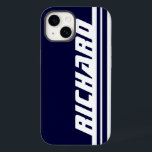 Name dark blue & white stripe sport  Case-Mate iPhone 14 case<br><div class="desc">Dark blue and white sports style iphone case cover. Case reads: Richard or personalize this case with the name of your choice up to 7 letters. A perfect gift for a vibrant sport's fan. Designed by www.mylittleeden.com</div>