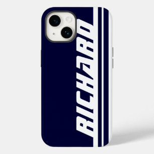 Name dark blue & white stripe sport Case-Mate iPhone 14 case