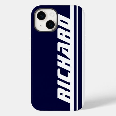 Name Dark Blue & White Stripe Sport  Case-mate Iphone 14 Case