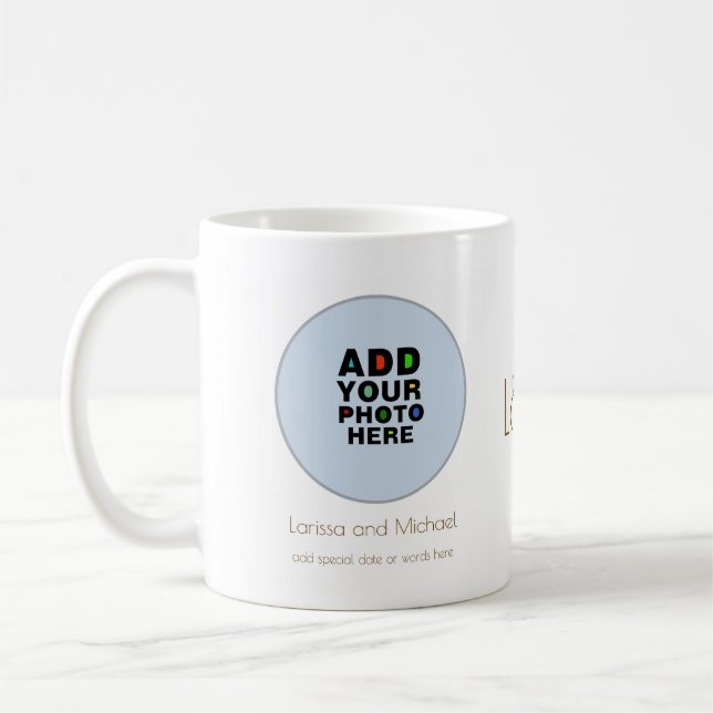 name, date & custom photo white coffee mug (Left)