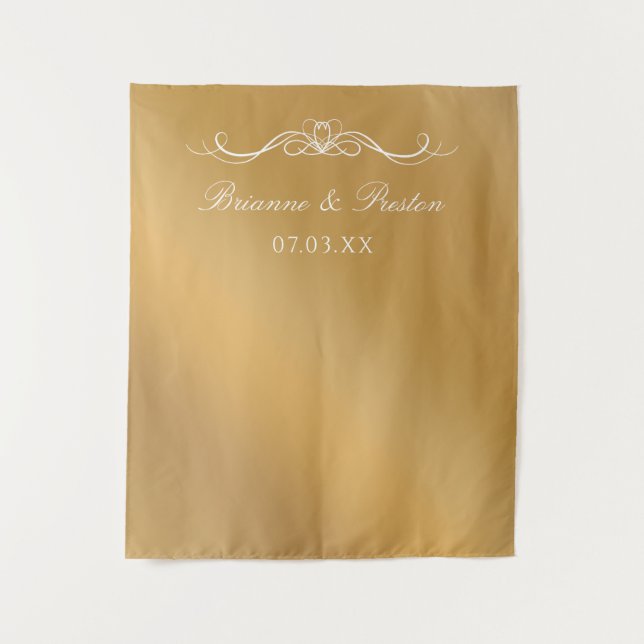Name & Date Elegant Gold Gradient Wedding Backdrop (Front)