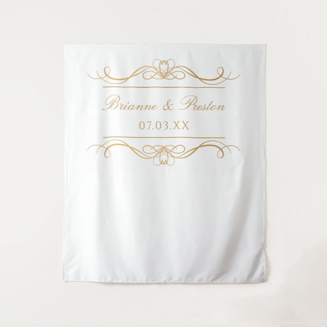 Name & Date Elegant Gold Swirl Wedding Backdrop (Front)