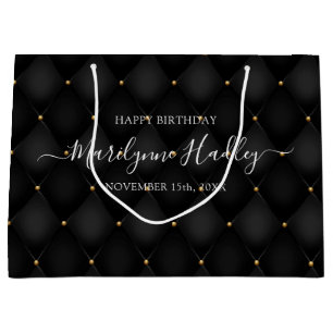 Name Date Harlequin Black Birthday Large Gift Bag
