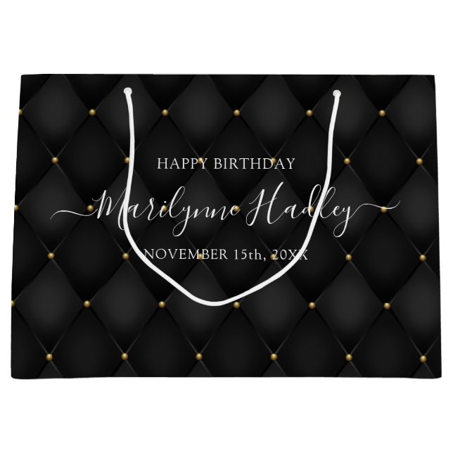 Name Date Harlequin Black Birthday  Large Gift Bag (Front)