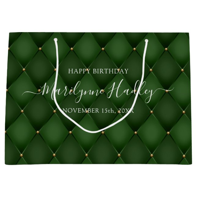 Name Date Harlequin Emerald Green Birthday  Large Gift Bag (Front)