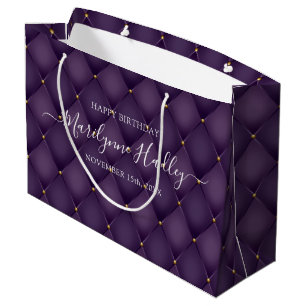 Name Date Harlequin Purple Birthday Large Gift Bag