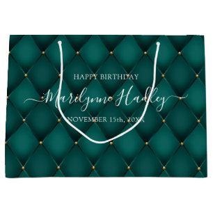 Name Date Harlequin Teal Birthday Large Gift Bag
