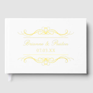 Name & Date Modern Elegant Gold Swirl Wedding Foil Guest Book