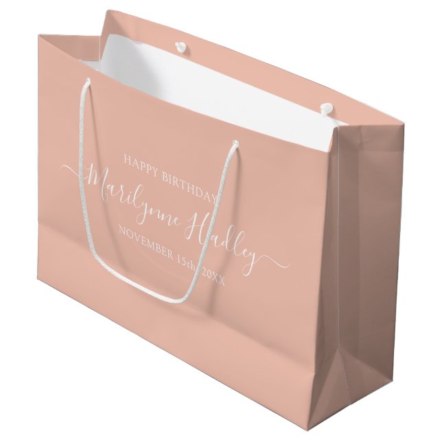 Name Date Peach Birthday  Large Gift Bag (Front Angled)