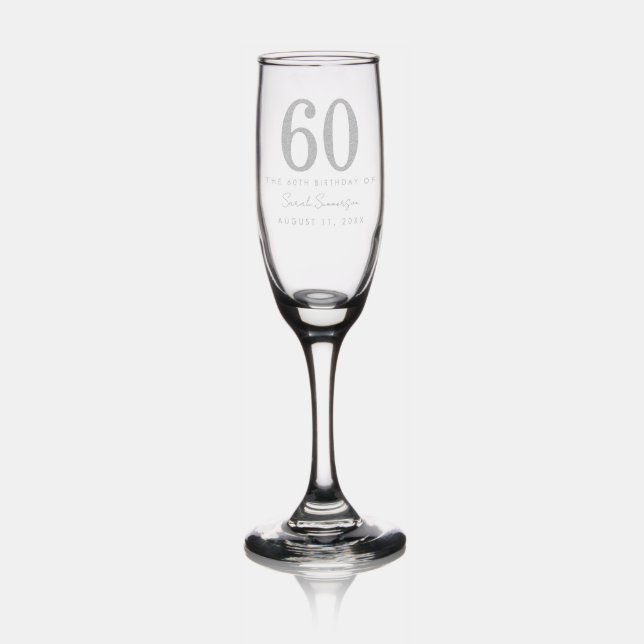 Name Date Sixty 60th Birthday Party Champagne Flute (Glassware)