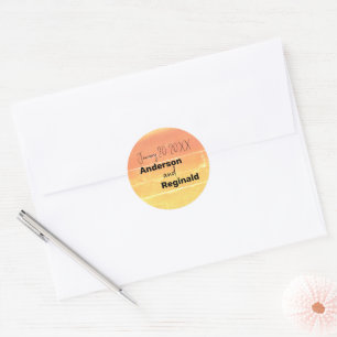 Name Date Summer Rustic Yellow Peach Wedding Classic Round Sticker