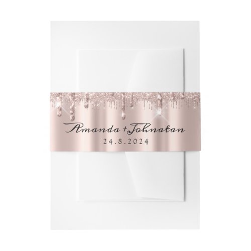 Name Date Wedding Drips Rose Blush Wedding Invitation Belly Band