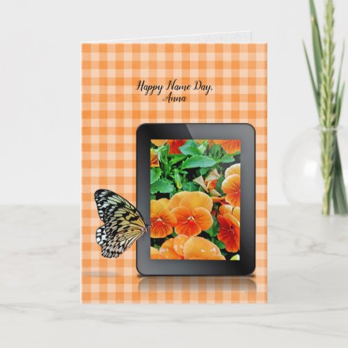 Name Day butterfly on electronic tablet Card
