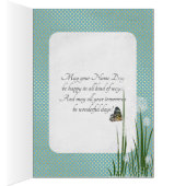 Name Day-butterfly on puff flower Cards (Inside (Right))