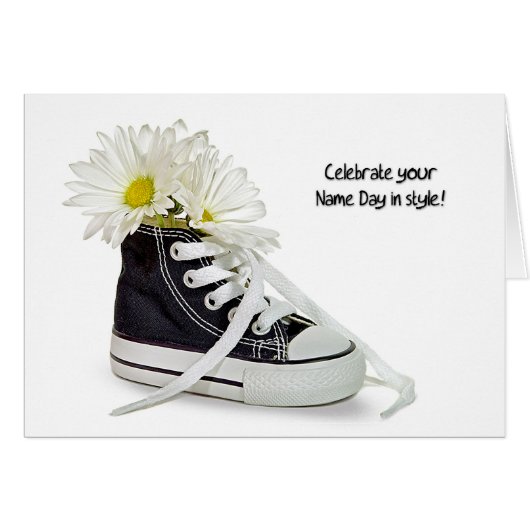 Name Day-daisy bouquet in sneaker Cards (Front Horizontal)