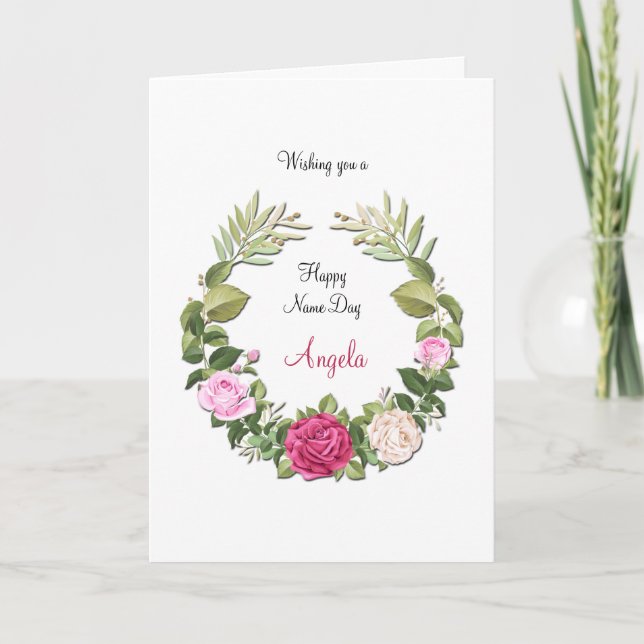 Name Day Floral Crescent Card (Front)