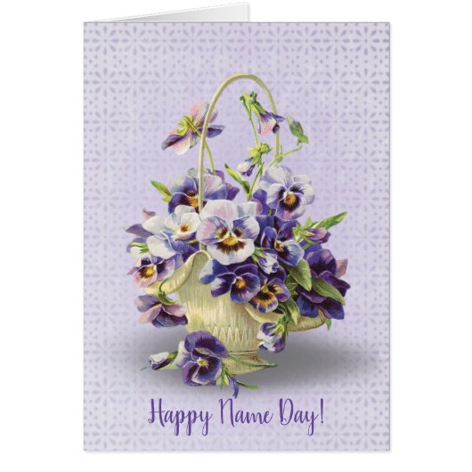 Name Day pansy basket Cards (Front)