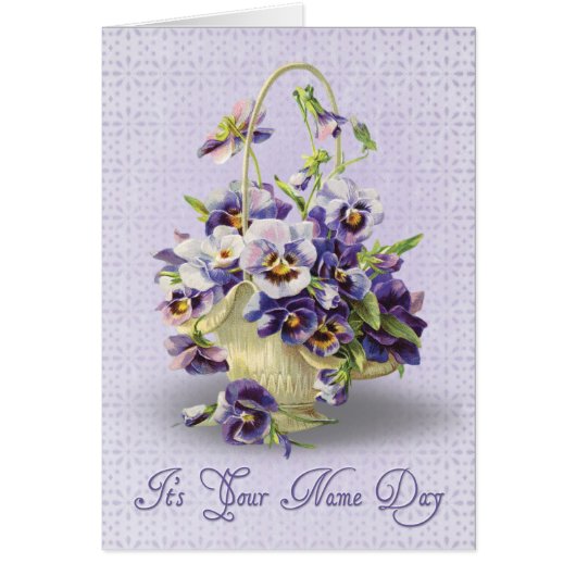 Name Day pansy basket Cards (Front)