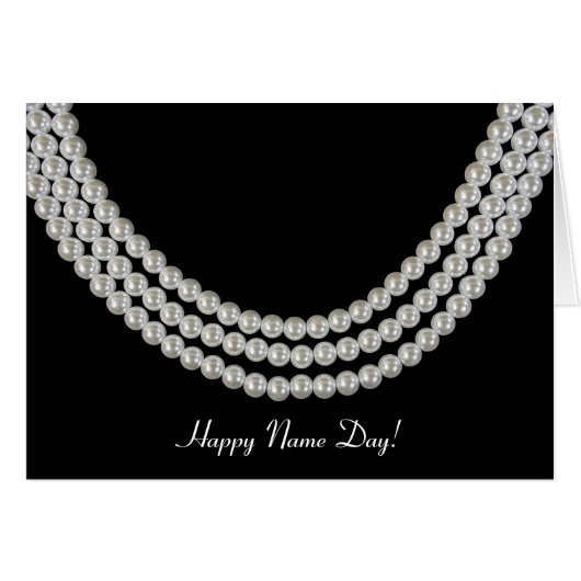 Name Day-pearl necklace on black (Front Horizontal)