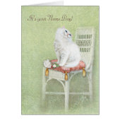 Name Day-white cat and roses on pillow (Front)