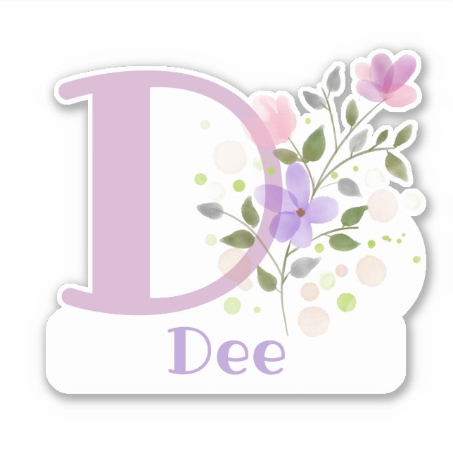 Name Dee plus Initial with Floral Design Sticker (Front)