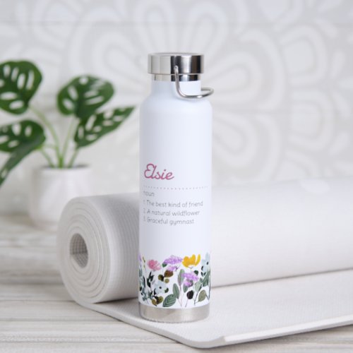 Name Definition and Pretty Wildflower Border Water Bottle