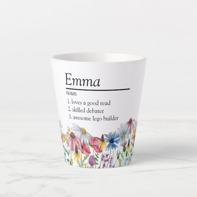 Name Definition Country Rustic Wildflower Border Latte Mug (Front)