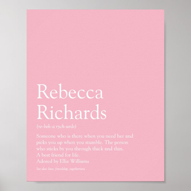 Name Definition Girly Pink Modern Typographic Poster (Front)