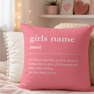 Name Definition Sister Girly Room Decor Pink Throw Pillow