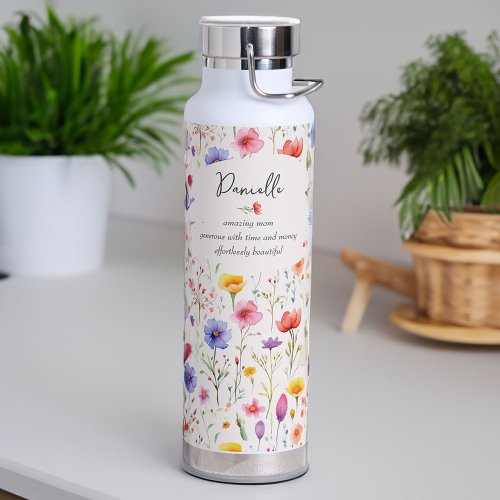 Name Definition with Colorful Wildflower Pattern Water Bottle