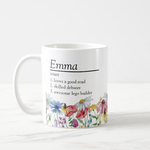 Name Definition with Country Wildflower Border Coffee Mug