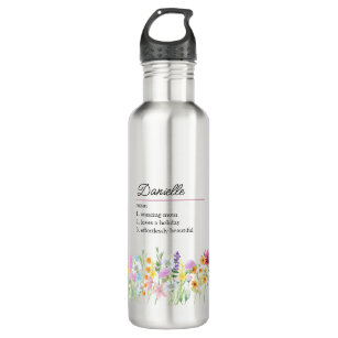 Name Definition with Delicate Wildflower Border Stainless Steel Water Bottle