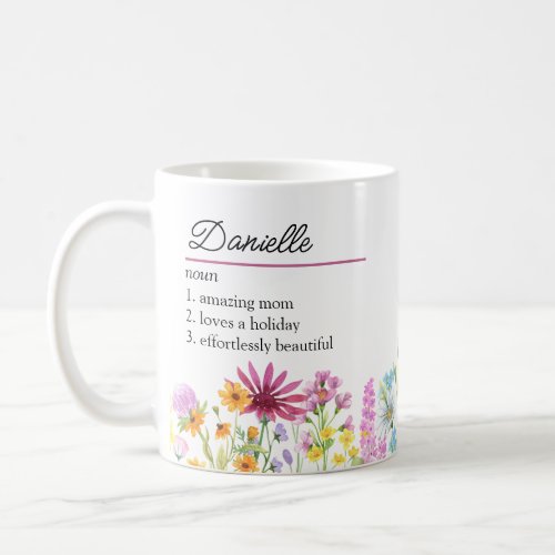 Name Definition with Feminine Wildflower Border Coffee Mug