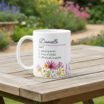 Name Definition with Feminine Wildflower Border Coffee Mug<br><div class="desc">Wildflower mug with custom name definition. The personalization template is ready for you to add your name and your chosen definition, listing 3 attributes which could be true, funny, good or bad. The design features delicate watercolor meadow wild flowers in pink orange purple blue and yellow. It is lettered with...</div>
