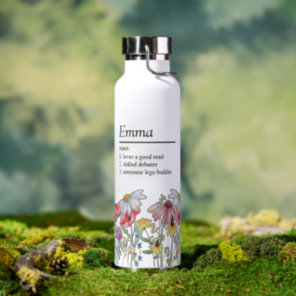 Name Definition with Modern Wildflower Border Water Bottle