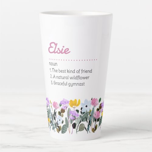 Name Definition with Simple Wildflower Border Latte Mug