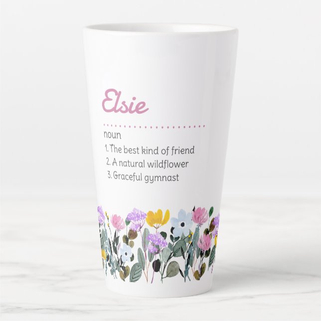 Name Definition with Simple Wildflower Border Latte Mug (Front)
