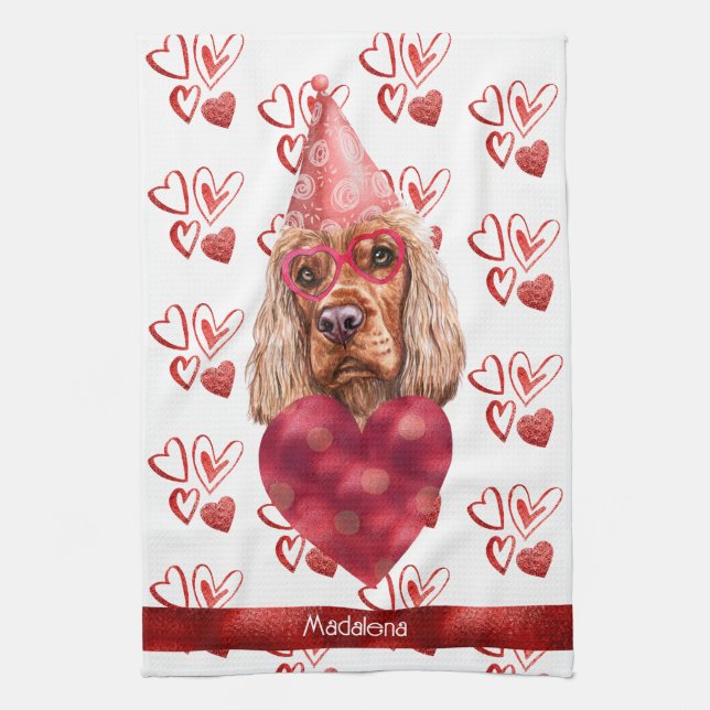 Name Dog Lover Valentine Gift Cocker Spaniel Kitchen Towel (Vertical)