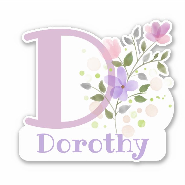 Name Dorothy & Initial with Floral Design Sticker (Front)