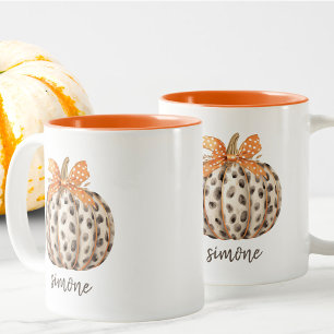 Name Editable Cute Orange Pumpkin Harvest Fall Two-Tone Coffee Mug