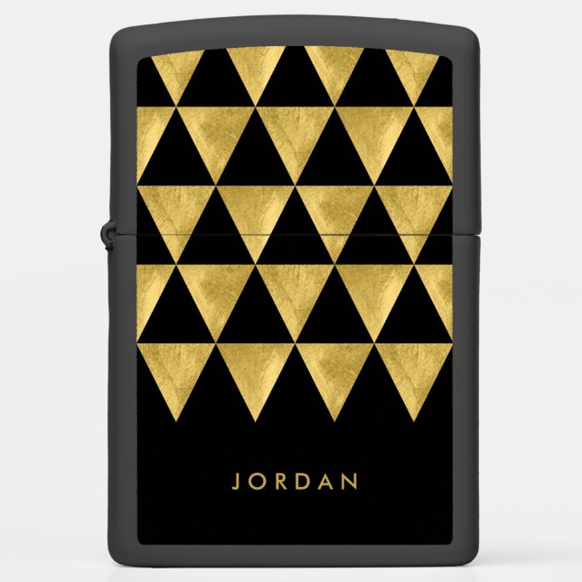 Name Elegant Black Triangle Geometric Pattern Zippo Lighter (Front)