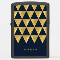 Name Elegant Blue Triangle Geometric Pattern Zippo Lighter
