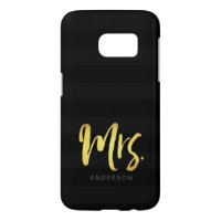 Name Elegant Faux Gold Mrs Black Stripes Samsung Galaxy S7 Case
