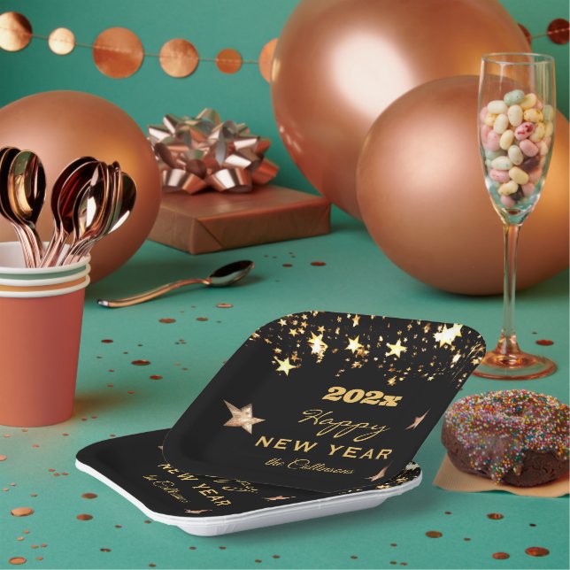 Name, Elegant Happy New Year 7-inch Square Paper Plates (Multi)